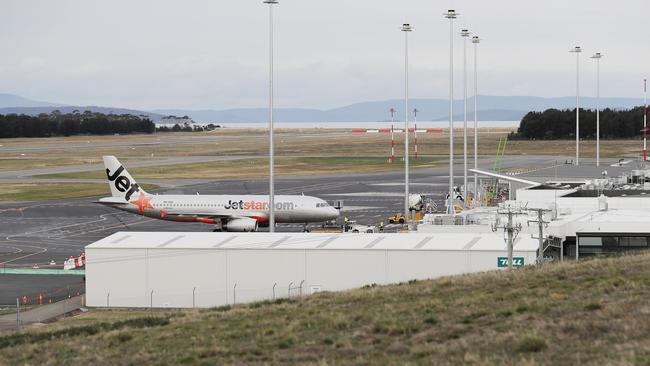 A Jetstar plane sits at Hobart airport. Picture: Zak Simmonds