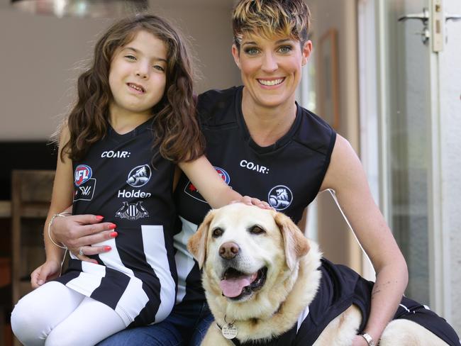 Gold FM Breakfast host Jo Stanley with her daughter Willow and dog Scamp. Picture: Andrew Tauber