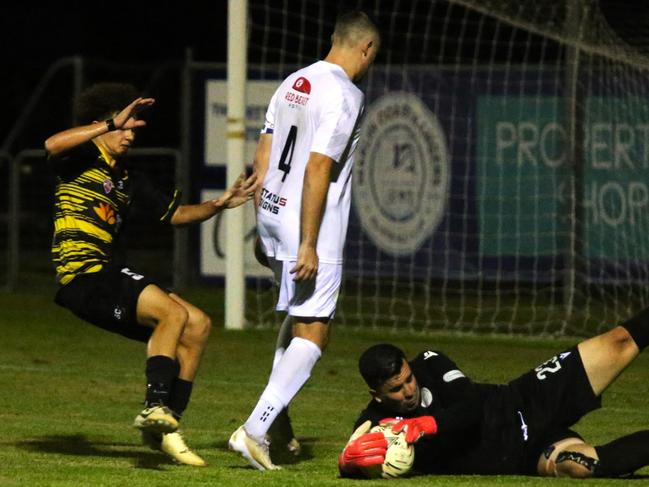 Marlin Coast Goalkeeper Kev Ward. Marlin Coast Rangers v Edge Hill United Tigers at Pennell Field-Trinity Beach. FQPL Far North &amp; Gulf 2024. Photo: Gyan-Reece Rocha