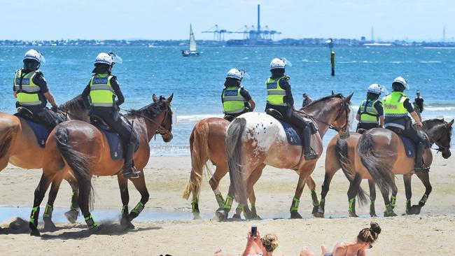 Police will put on a show of force at St Kilda beach. Picture: Tony Gough