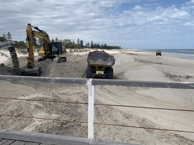 Sand carting at Semaphore beach this week. Picture: Paula Thompson