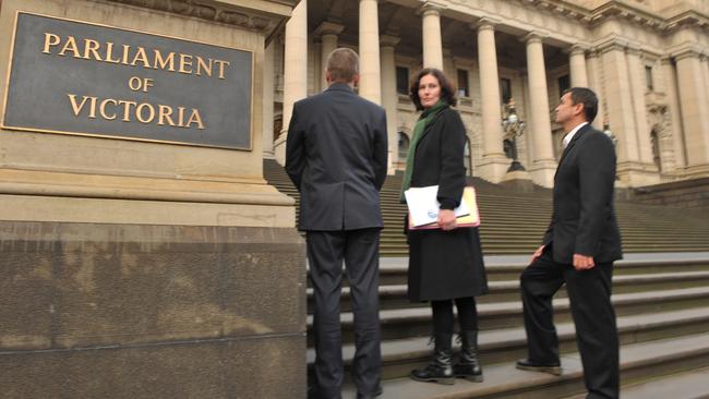 David Nunns, Cate Hall and Darren Saffin of High School for Coburg attend a taskforce meeting at state parliament in July, 2010.