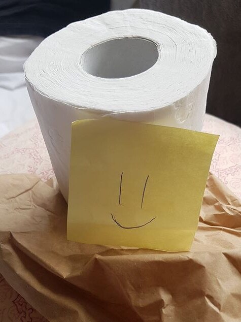 One of several toilet rolls left on doorsteps by strangers. Picture: Facebook