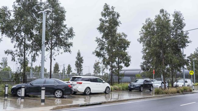 The parking situation at Edmondson Park railway station. Picture: Matthew Vasilescu