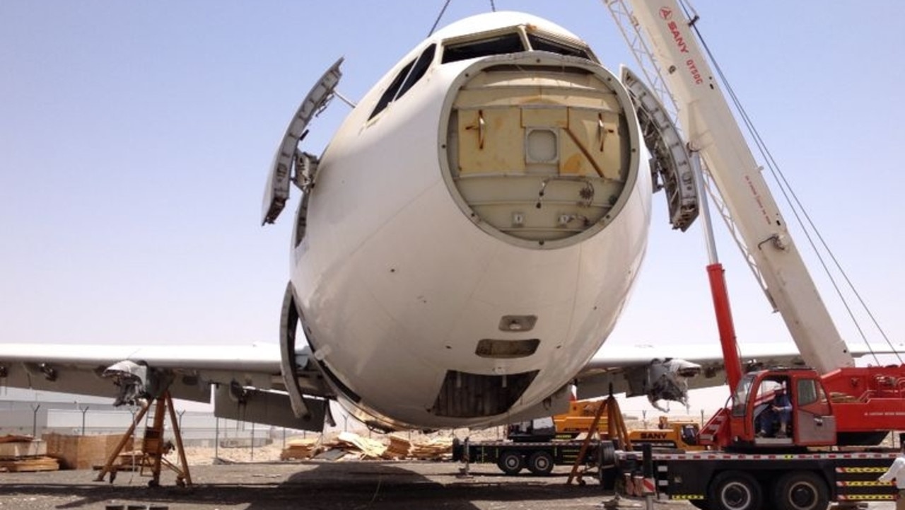 Examples of company 360-DMG dismantling an aircraft for recycling and upcycling purposes.