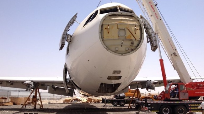Examples of company 360-DMG dismantling an aircraft for recycling and upcycling purposes.