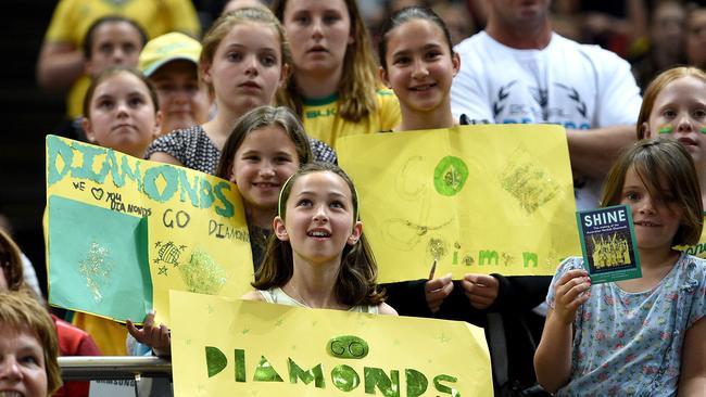 Diamonds supporters at the first match in Sydney won by Australia.