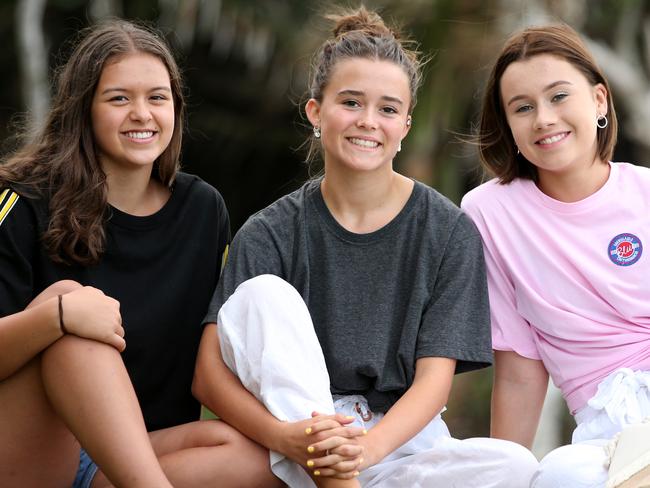 Teenager friends Lily Heath 15, Gaby Caldwell 15 and Ebony Carrero 16. Picture Nathan Edwards