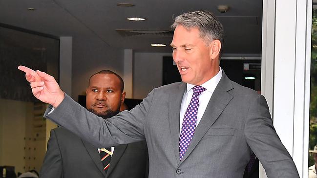 Defence Minister Richard Marles with his PNG counterpart Billy Joseph in Canberra on Thursday. Picture: NewsWire / John Gass