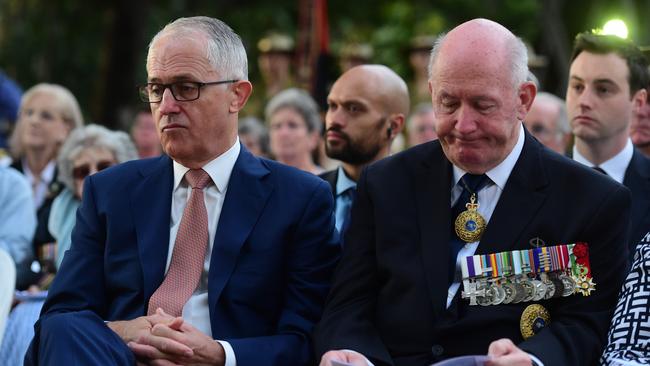 Malcolm Turnbull with Sir Peter Cosgrove in 2017. The prime minister had been threatening to tell the Governor-General not to commission Peter Dutton if he won the leadership vote last August. Picture: Evan Morgan