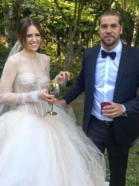 Jesinta, with husband Buddy, on their wedding day. Picture: Instagram