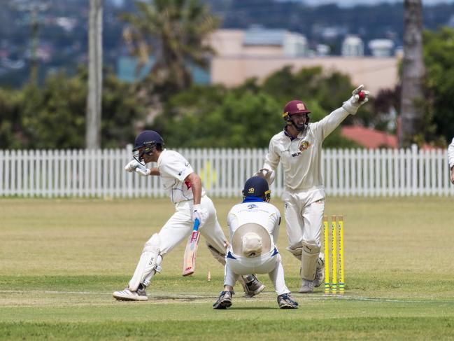 Northern Brothers Diggers appeal unsuccessfully for George Casey of Highfields-Railways to be out in A grade Toowoomba Cricket round four at Rockville Oval, Saturday, February 20, 2021. Picture: Kevin Farmer