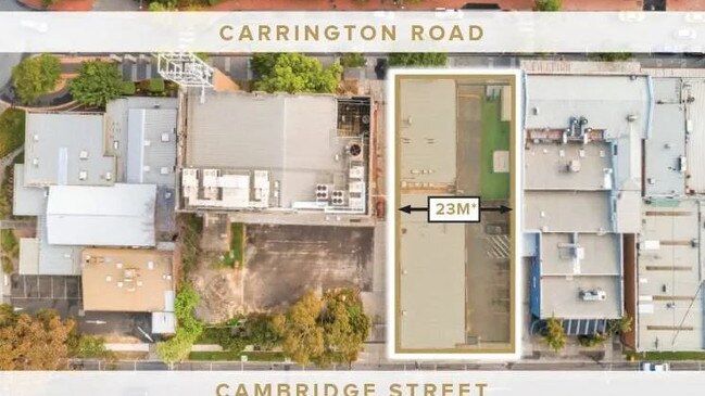 The block has frontage on Carrington Rd and Cambridge St.