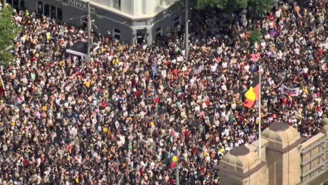 The group appeared to number in the thousands. Picture: Nine News