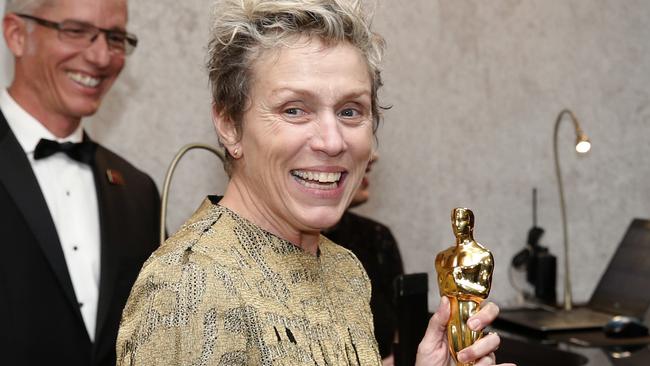 Frances McDormand, winner of the award for best performance by an actress in a leading role for "Three Billboards Outside Ebbing, Missouri", attends the Governors Ball after the Oscars on Sunday, March 4, 2018, at the Dolby Theatre in Los Angeles. (Photo by Eric Jamison/Invision/AP)