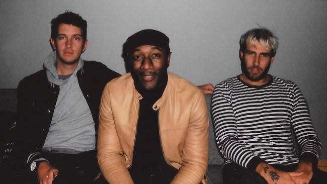 Hugo Gruzman (left) and Jimmy Lyell of Flight Facilities with Aloe Blacc (centre). Pic: Supplied