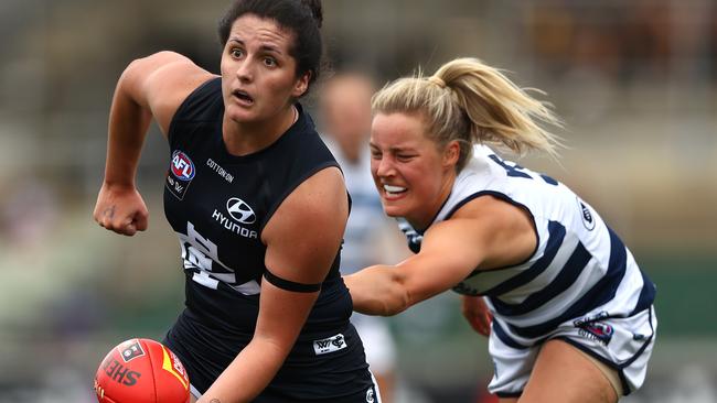 Give AFLW a chance of being seen by large crowds by having them play before the big games. Picture: Getty