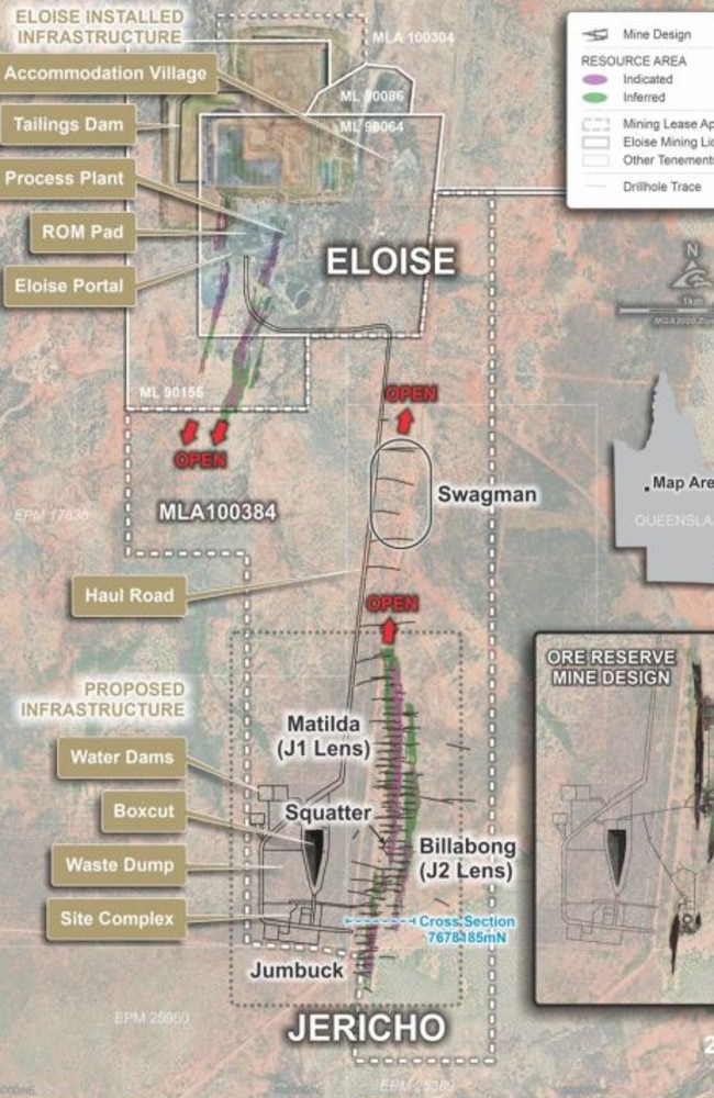 The Eloise and Jericho sites and significant locations within the area.