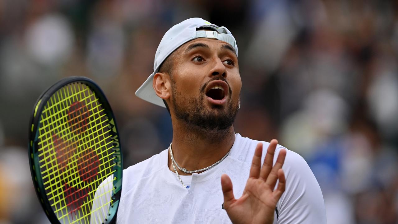 LONDON, ENGLAND - JULY 02: Nick Kyrgios was fired up early. (Photo by Justin Setterfield/Getty Images)