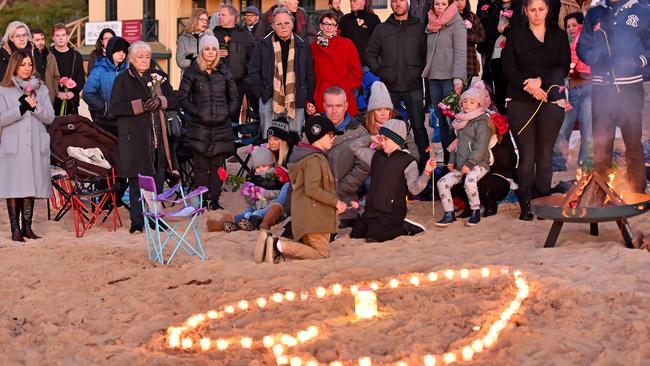 A touching tribute was held for Justine at Freshwater Beach on Sunday. Picture: AAP Image/Troy Snook