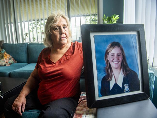 Mandy Burgess, with  framed photograph of her dead daughter Tania . Mandy is campaigning for her daughter's underaged killer, now aged 33, to be named so the public can protect themselves since his release from prison a year ago.Photo Jeremy Piper