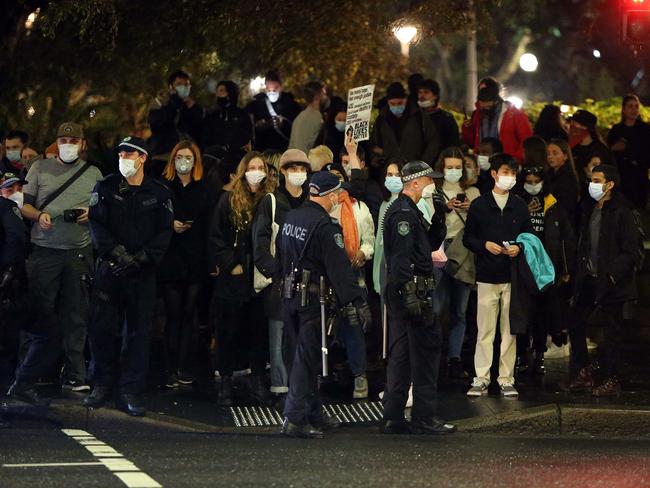 Banned protesters in Sydney were last night met with a show of police force. Picture: Matrix