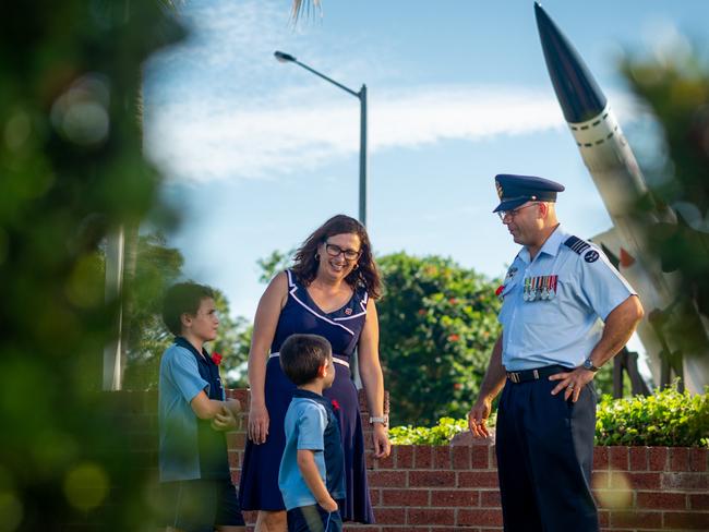 RAAF Base Darwin commanding officer wing commander Andrew Anthony, with his wife Petra Anthony and their children Christopher, 9, and Everett, 6.Photograph: Che Chorley