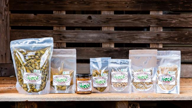 Bunya Red Farm’s range includes caper berries, pickle, capers and caper salt. Pictures: Nancy Jayde Photography