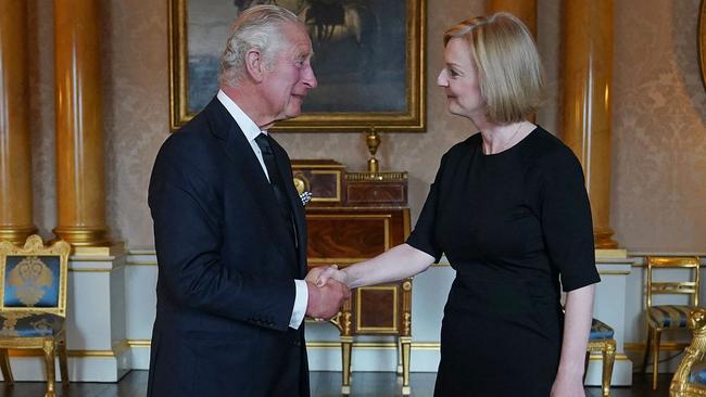 Britain's King Charles III greets the new Prime Minister in September. Picture: AFP