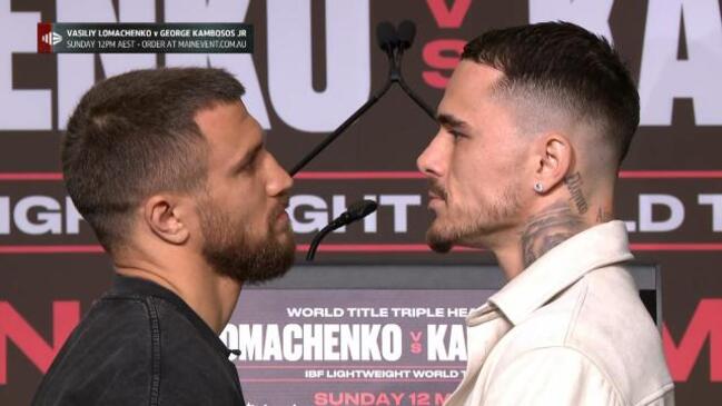 Lomachenko & Kambosos engage in longest staredown ever?