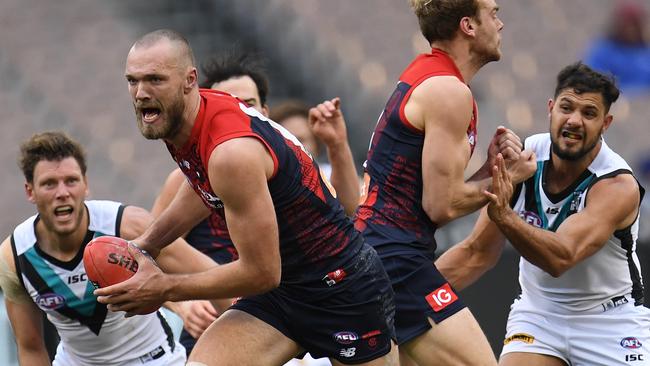 Max Gawn breaks away.