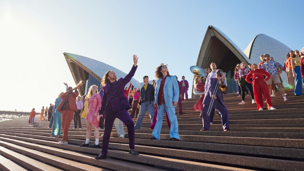 Sydney Opera House celebrated their 50th anniversary with a new song, Play It Safe, written and composed by Tim Minchin featuring a cast of Australian artists. Picture: Damian Bennett