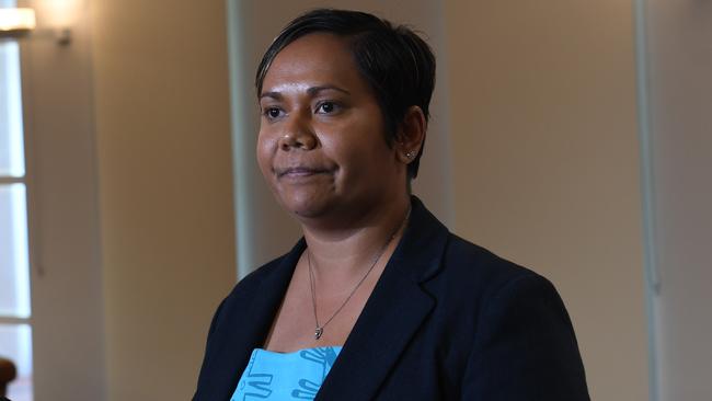 Attorney-General Selena Ubio answers questions after signing the Aboriginal Justice Agreement. Picture: (A)manda Parkinson