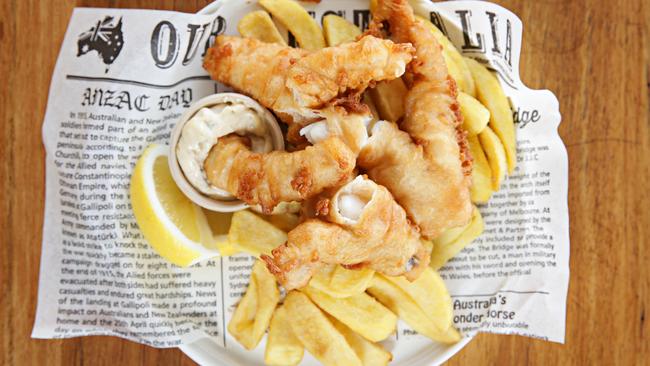 Cider-battered fish and chips.