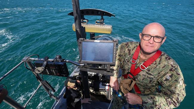 Submarine Squadron 15 Captain Neil Steinhagen on the bridge of USS Minnesota off WA. Picture: Colin Murty/Pool/via NewsWire