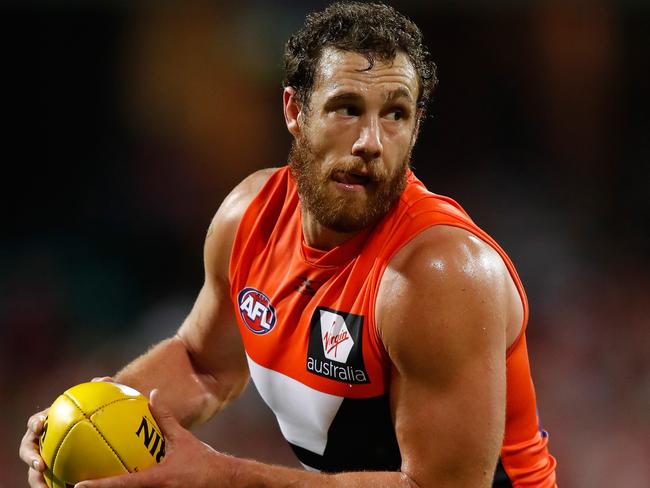 SYDNEY, AUSTRALIA - APRIL 22: Shane Mumford of the Giants in action during the 2017 AFL round 05 match between the Sydney Swans and the GWS Giants at the Sydney Cricket Ground on April 22, 2017 in Sydney, Australia. (Photo by Michael Willson/AFL Media/Getty Images)