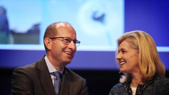 Former AMP CEO Craig Meller and former chairman Catherine Brenner at last year’s AGM in Sydney. (John Feder/The Australian)