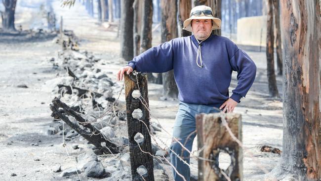 Jim Franklin-McEvoy on his bushfire-damaged Woodside property. He says the proposed Terramin mine cannot operate safely in the Adelaide Hills.