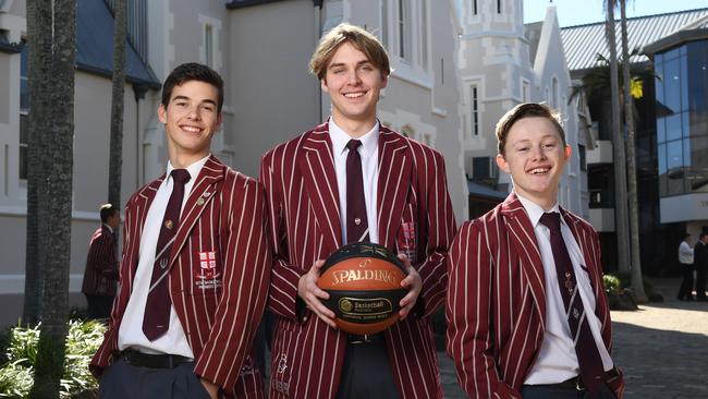 Ipswich Grammar School sports captains in 2019. Basketball captains Brennan Norris, Josh Lincoln and Michael Fleming.