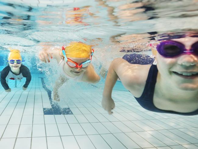 Swimming lessons in Carlingford: Charlie Gover (6) Jordan Gover (4) and Makenzie Gover (9). Picture: Richard Dobson