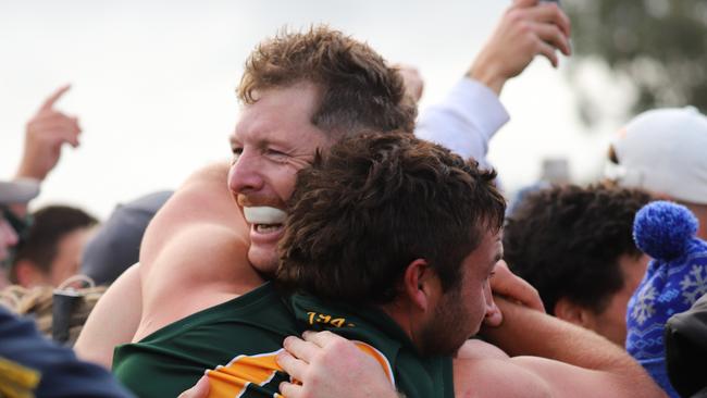 Playing-coach Darren Shillabeer celebrates after the final siren. Picture: Dos Photography