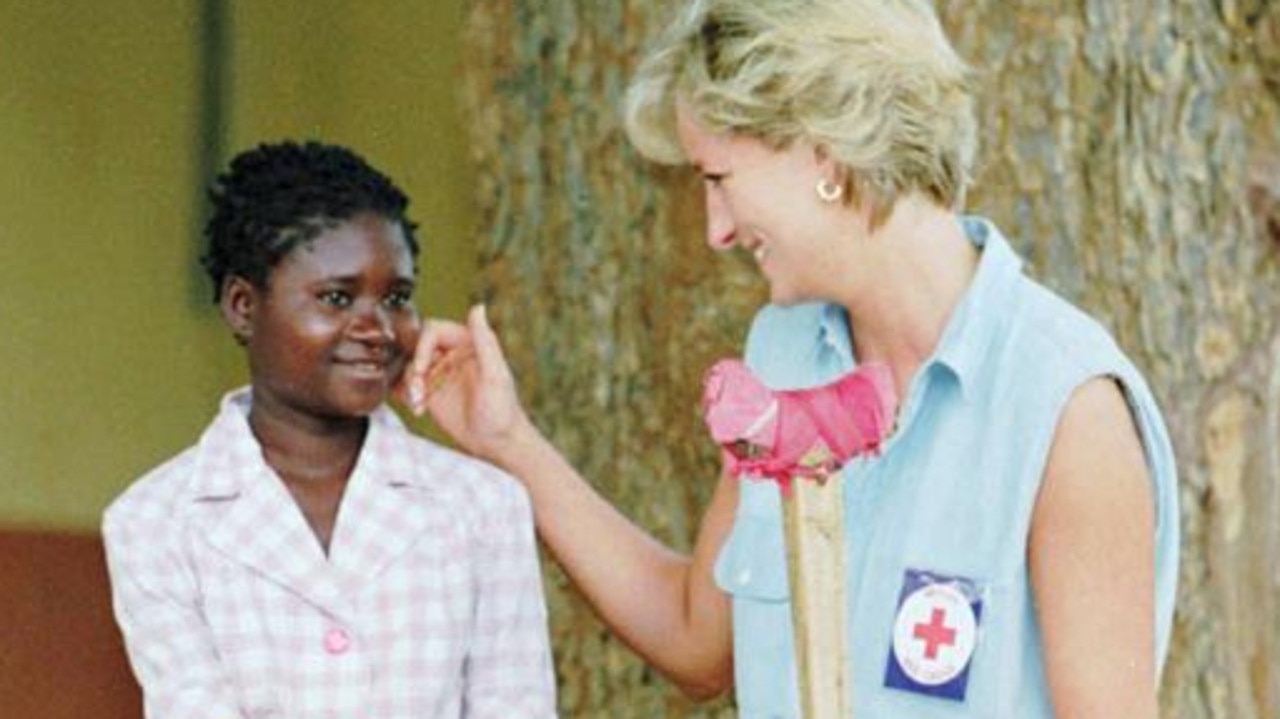 Princess Diana with 13-year-old amputee Sandra Tigica, who lost her leg in 1994 as result of stepping on a landmine. Picture: Supplied