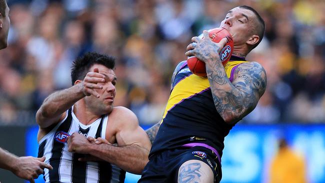 Dustin Martin wins a high percentage of marking contests. Picture: Mark Stewart