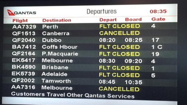 The departure board at Sydney Airport on Friday morning. Picture: Nathaniel Bane/Twitter