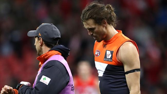 Another week, another Giant injury ... Phil Davis hurt his hip against the Swans. Pic: Getty Images