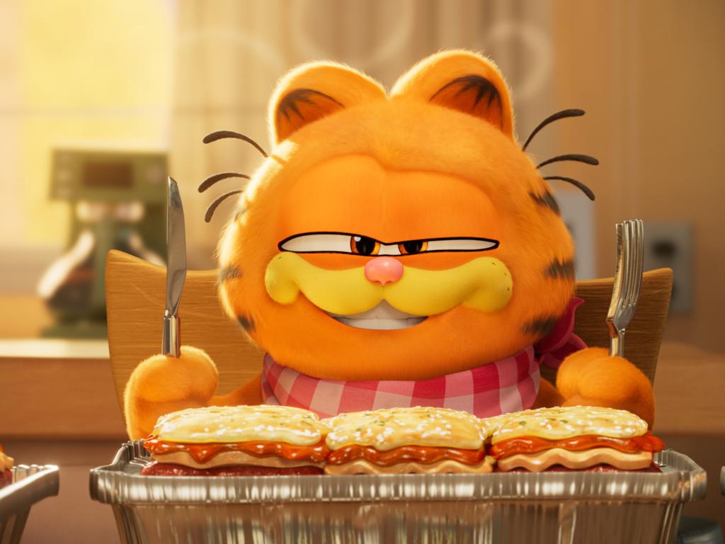 Garfield (voiced by Chris Pratt) in The Garfield Movie.