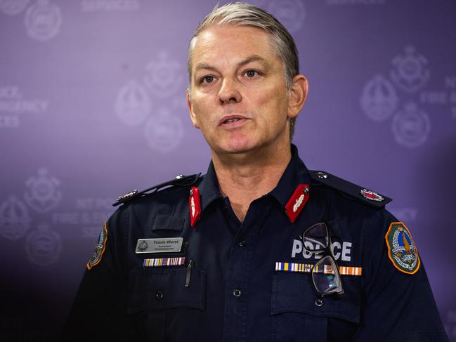 NT Police Assistant Commissioner Travis Wurst speaking about shooting attack in Coconut Grove, Darwin, February 4 2025. Picture: Pema Tamang Pakhrin