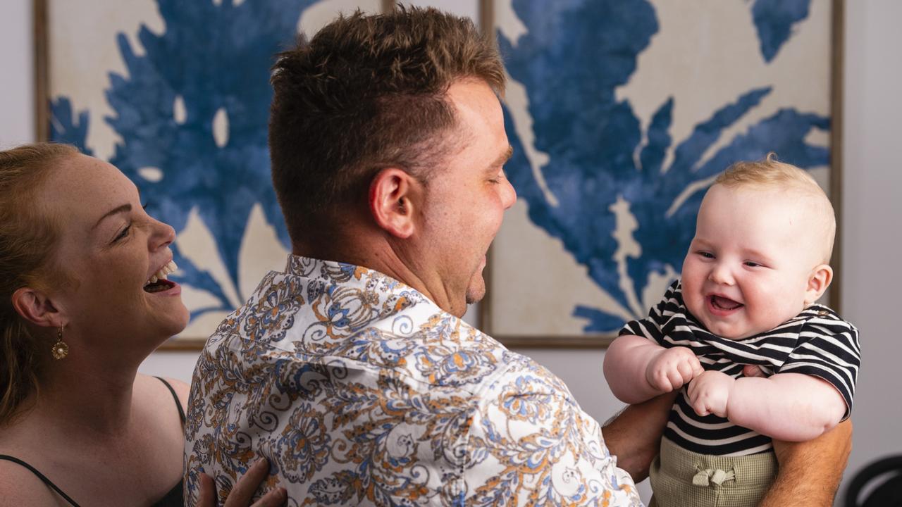 Dane and Laura Hermann with baby Darcy, Tuesday, December 14, 2021. Picture: Kevin Farmer