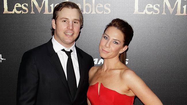 Stuart Webb and Kate Ritchie walk the red carpet during the Australian premiere of Les Miserables at the State Theatre in 2012. Picture: Getty