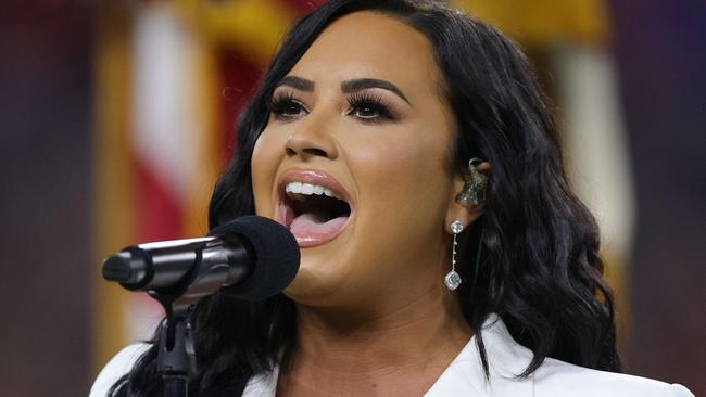 Singer Demi Lovato performed the national anthem at the Super Bowl this year. Picture: Getty Images.